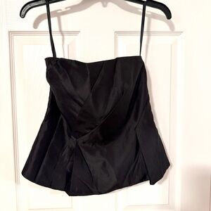 White House Black Market Black Satin Draped Strapless Top